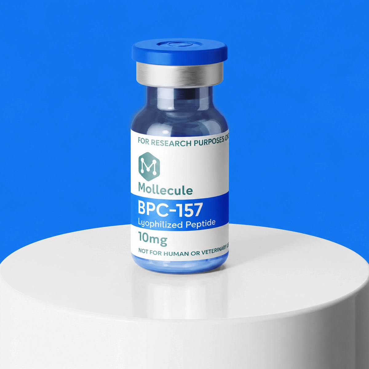 BPC-157 vial on pedestal
