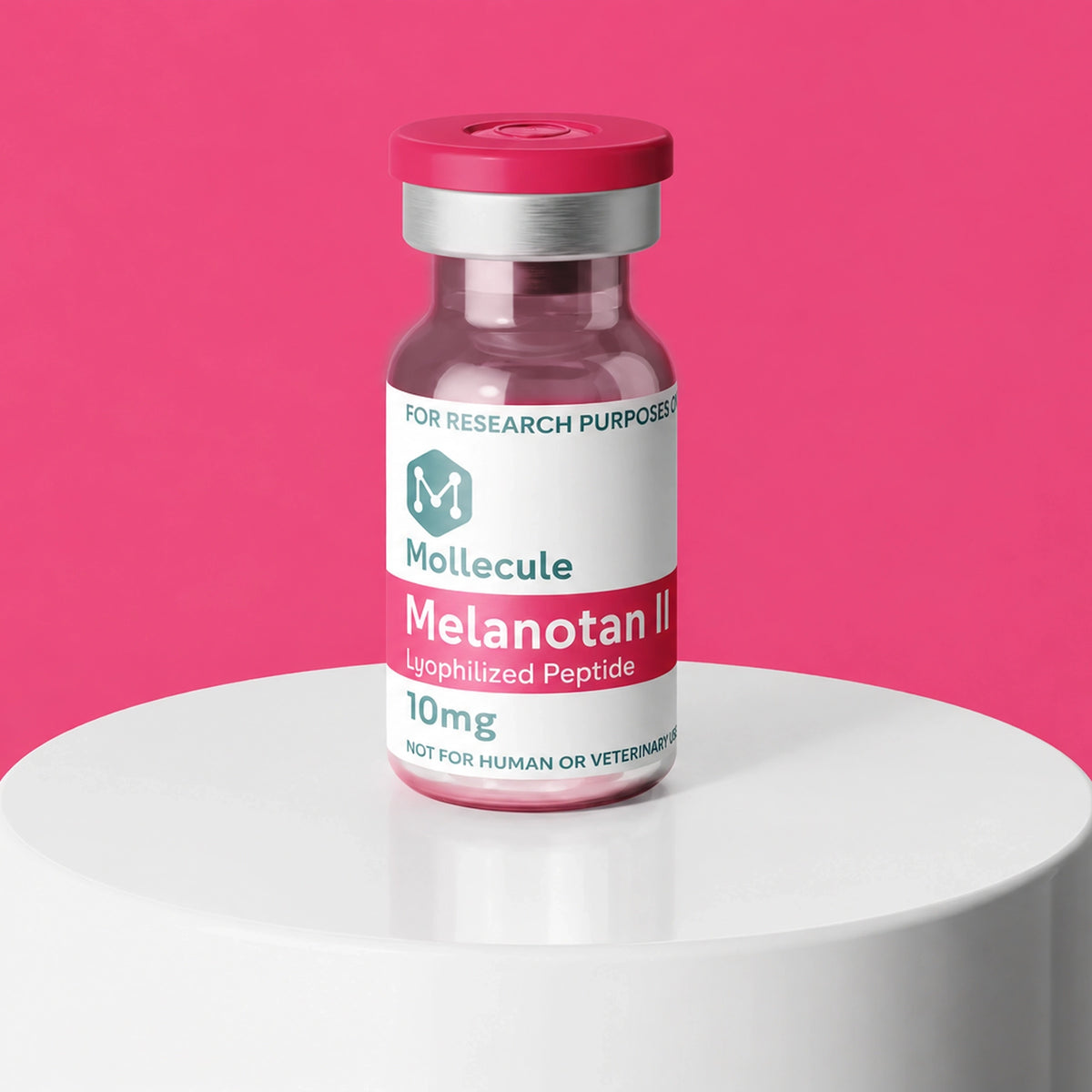 Melanotan II vial on pedestal