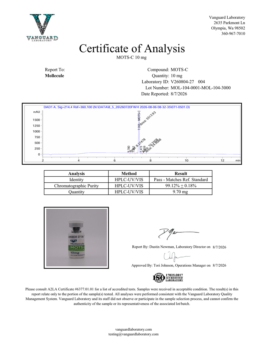MOTS-c Certificate of Analysis