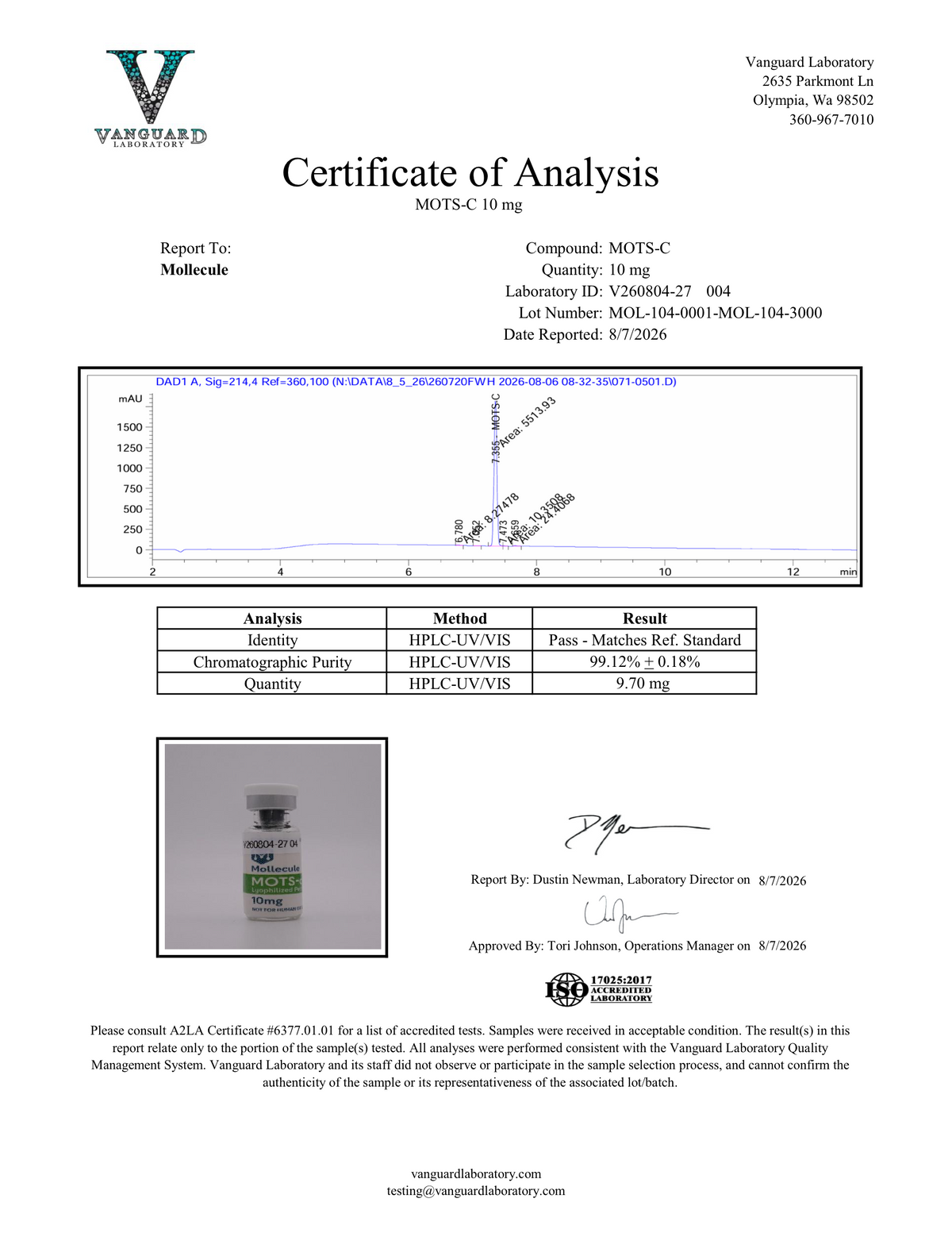 MOTS-c Certificate of Analysis